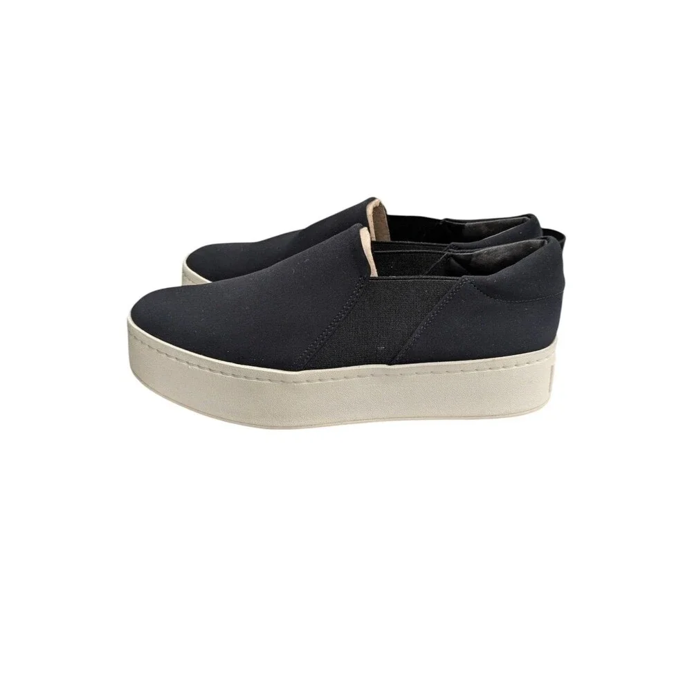 Vince Suede Warren Sneaker 7 M Black White Slip On Double Thick Rubber